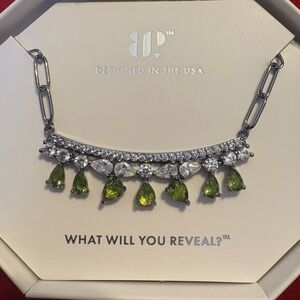 BP August 2025 Peridot and White Cubic CZ on Hematite Chain Necklace
